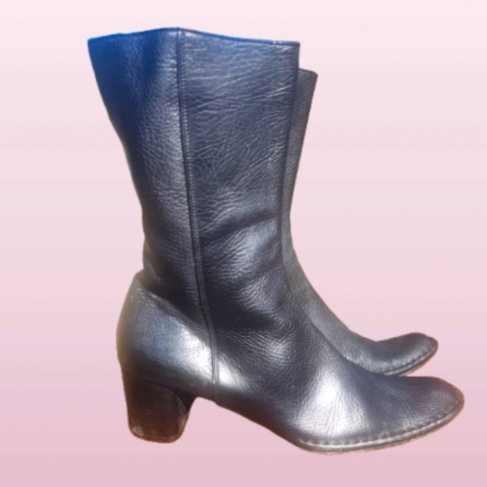 Roberto del carlo Black leather mid calf side zipper boots 8039